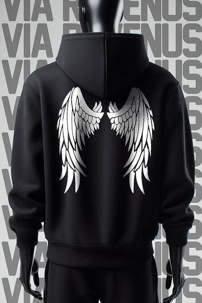 Vordevia Черен суитшърт с качулка Angel 3 Yarn Wide Pattern - с щампа отпред и отзад