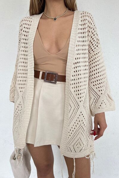 Cistern İstanbul Διάτρητη Κρεμ Φούντα Γυναικεία Πλεκτή Ζακέτα