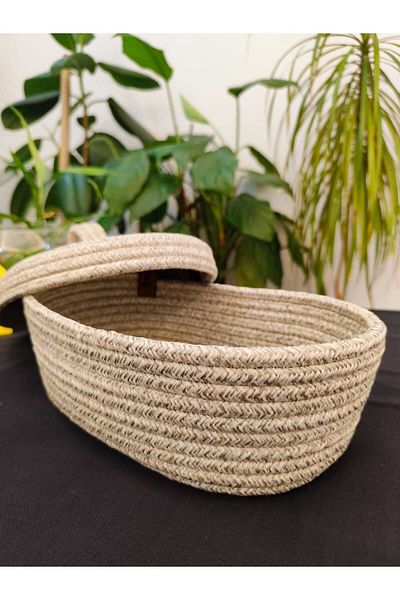 bestiva 30X20X23 Jute Wicker Oval Organizer Basket with Lid