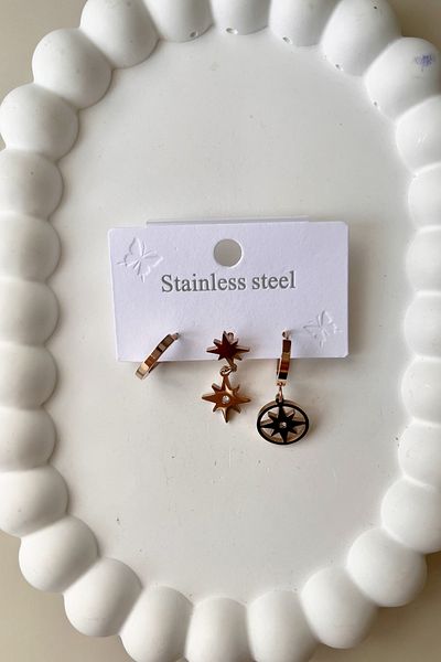 Fubena 1114 Model Steel Triple Earring Set