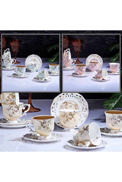 Kosova Flower Porselen 6'lı Fincan Takımı Ayaklı Mavi ZJN07-M