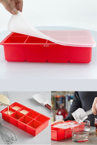 Eysigo Red Silicone Large Size XXL 8 Compartment Cube - Ice Mold with Lid