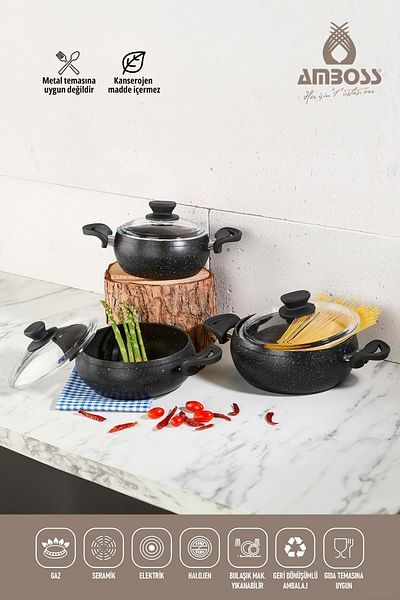 Amboss Desigram Black Fatso 9 Piece Pot and Odin Sauce Set