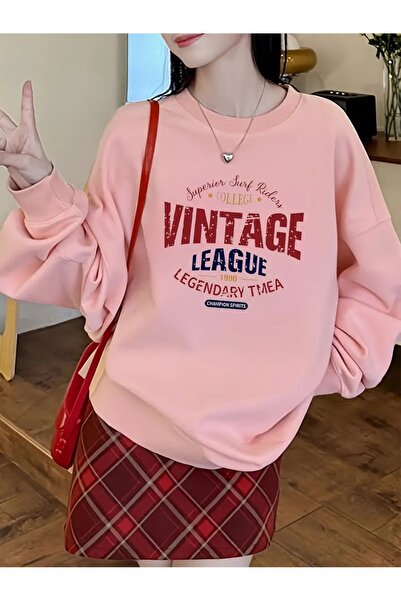 PALPİTO Ženska ružičasta vintage majica Štampano okrugla kragna