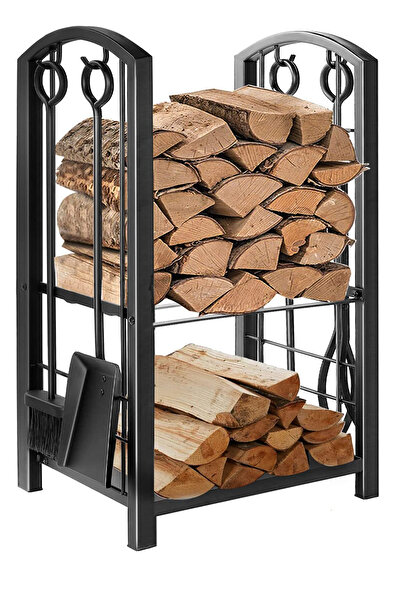 WOODSHUT 5 Li İthal Metal Oval Odunluk Raflı Şömine - Soba Maşa Takımı Aksesu...