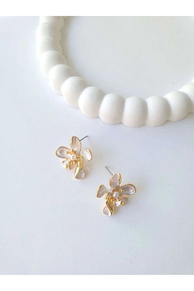 Vola Collection Steel Gold Pearl Flower Women's Earrings - Blossom Lover Gift