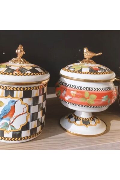 Miss Betty Emaye 12 Cm Kavanoz Ve Şekerlik Kuşlu Dama Desen Yeni