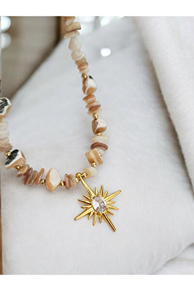 Ti Design Sedef taşlı kuzy yıldızlı doğal taş kolye