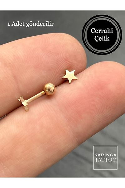 Karınca Piercing 6mm Star Piercing - Star, Conch, Tragus, Flat Helix Cartilage Earlobe Surgical Steel Earrings Accessory