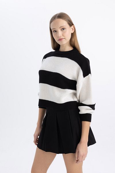 DeFacto Coool Oversize Fit csíkos nyakú pulóver