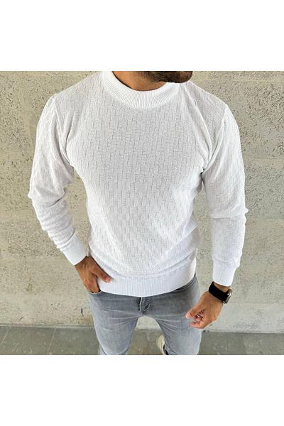 LUPERCUS White Knitwear Men's Sweater - Crew Neck, Long Sleeve