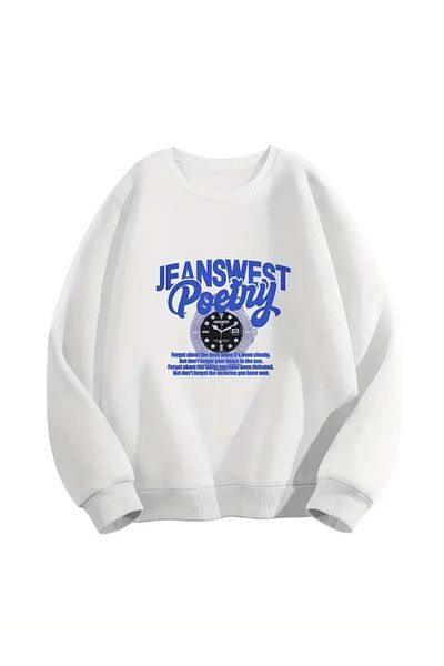 PALPİTO Hanorac alb pentru damă cu imprimeu Jeanswest - Gât crew