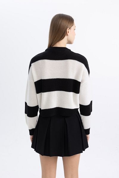 DeFacto Coool Oversize Fit csíkos nyakú pulóver