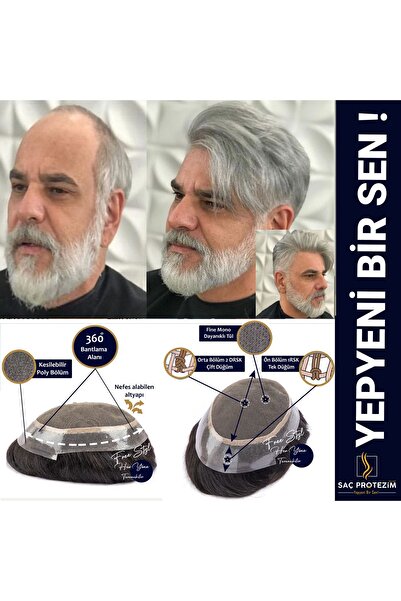 SP SACPROTEZİM Protez Saç Avustralya 6x10 Renk 1B %60 Beyazlı İnce Telli Her ...