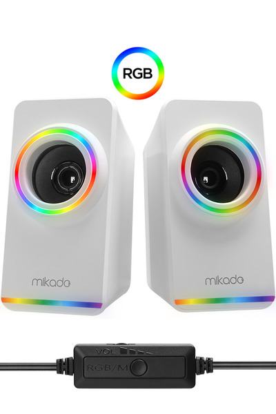Mikado Md-182 2.0 Beyaz Full Rgb Led Işıklı Multimedia Speaker Usb Gaming Oyuncu Speaker Hoparlör