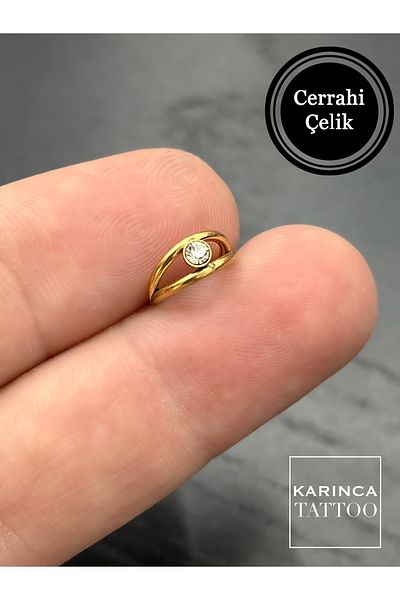 Karınca Piercing Stone Detailed Ring Tragus Piercing - Steel Ear, Forward Helix and Snug Rook