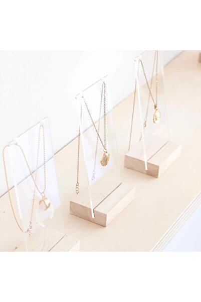 Kpleksi Daisy Pleksi 3'lü Takı Standı, Akrilik Ve Ahşap Stant, Pleksi Organizer, Akrilik Organizer