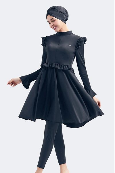 C&City Vollständig bedeckter 4-teiliger Hijab-Badeanzug 4053 Schwarz