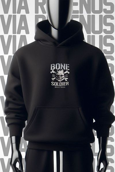 Vordevia Суитшърт с качулка Bone Soldier 3 Yarn черен - с щампа отпред и отзад