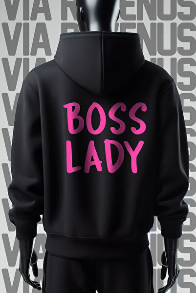 Vordevia Φούτερ Boss Lady 3 νήματα φαρδιά εφαρμογή μαύρη κουκούλα - εμπρός κα...