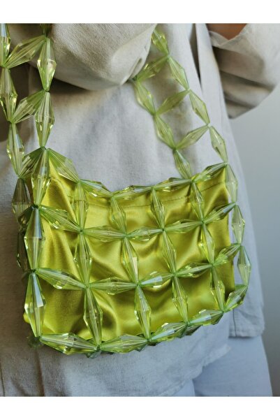 vivozza Fıstık Diamond Boncuklu Saten Astarlı Gündelik Çanta Abiye-Davet Çant...