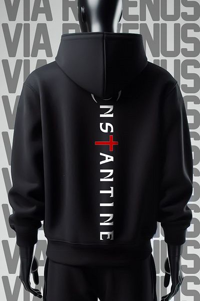 Vordevia Φούτερ Constantine 3 Thread Wide Fit Μαύρο φούτερ με κουκούλα - Μπροστά και πίσω εμπριμέ