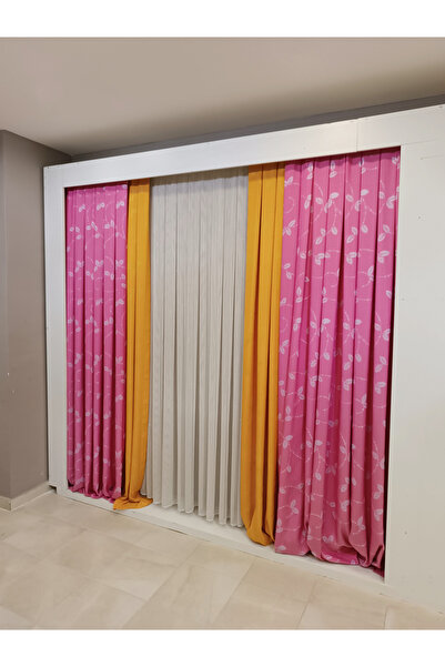 PANDA HALI 5 Parça tül & fon Mutfak Perde Seti (Kornişli) Perde Kolay Takılab...