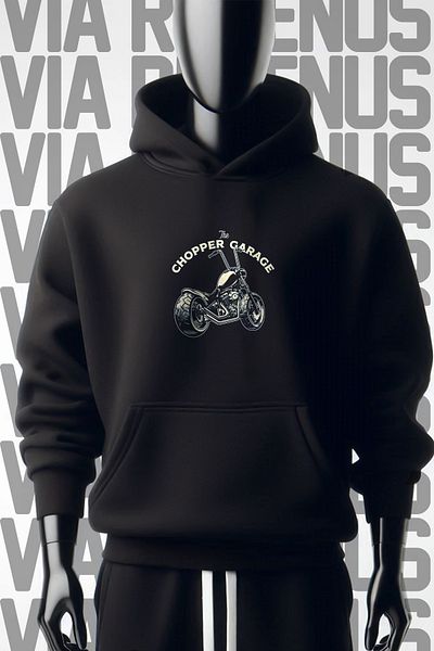 Vordevia Φούτερ Chopper Garage 3 Thread Wide Fit Μαύρη κουκούλα - Μπροστά και πίσω εμπριμέ