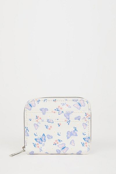 DeFacto Damen-Geldbörse aus Kunstleder mit Schmetterlingsdruck C1778axns