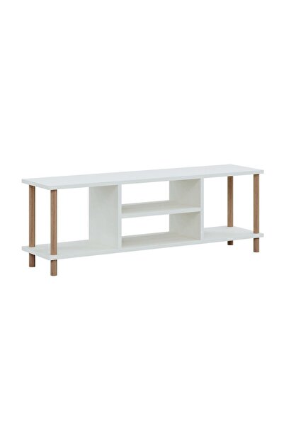 interGO Tv Sehpası Raflı Tv Ünitesi Televizyon Sehpası Ahşap Ayaklı - Beyaz