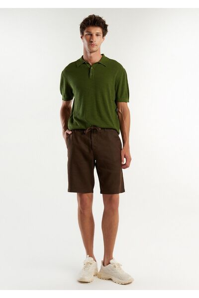 United Colors of Benetton Λινά Βερμούδες - Ανδρικά, Σκούρο Καφέ, Κορδόνια