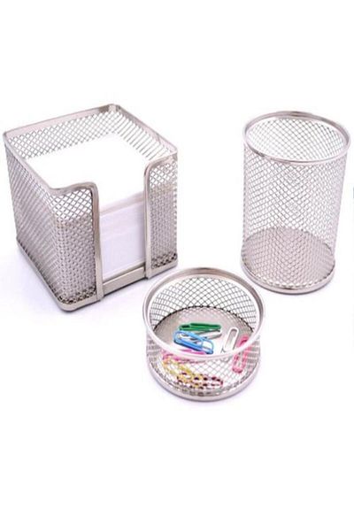 easyso Linea Mesh Metal Desk Set 3-Piece Desktop Pen Holder Set
