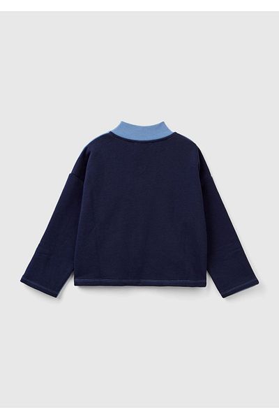 United Colors of Benetton Girl's Aviator Blue Slogan Printed Color Block Sweatshirt