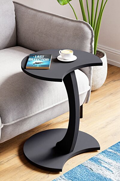 interGO Jet Tekerlekli C Sehpa Koltuk Sehpası Yan Sehpa Zigon Sehpa Servis Sehpası - Antrasit Gri