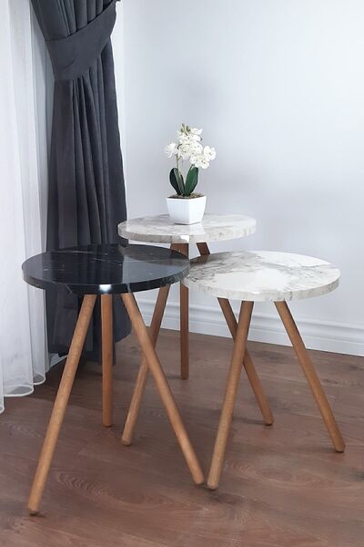 interGO Zigon Sehpa Ahşap Ayaklı Bendir Ve Efes