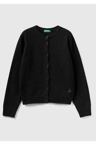 United Colors of Benetton Черен кардиган за момиче - лого и копчета