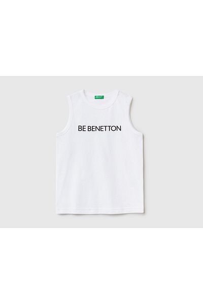 United Colors of Benetton Erkek Çocuk Beyaz Benetton Yazılı Penye Atlet
