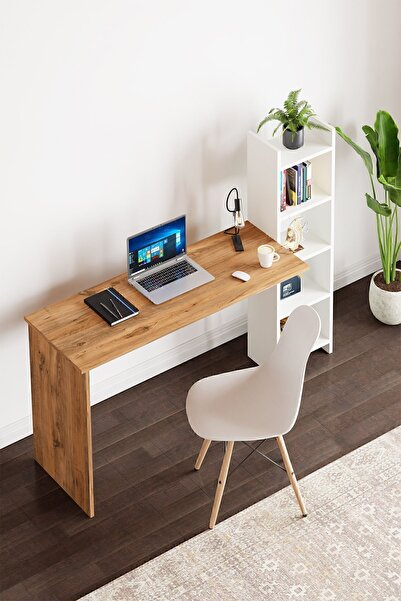 interGO Kitaplıklı Fonksiyonel Çalışma Masası - Atlantik Çam - Beyaz