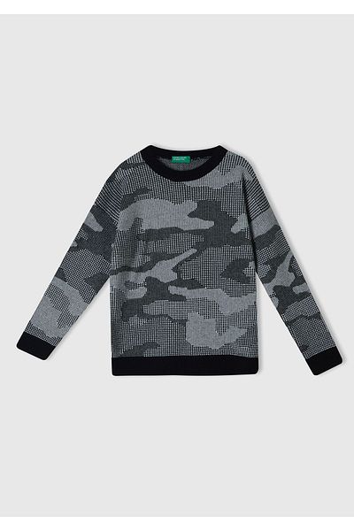 United Colors of Benetton Pulover de camuflaj negru pentru băiat
