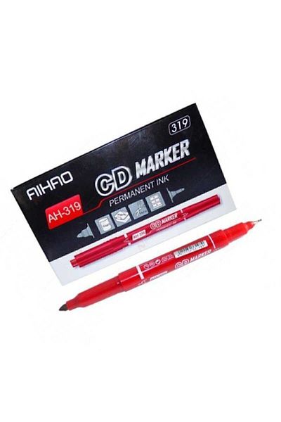 Aihao Permanent CD Pen Double Sided Red Ah-319 (Pack of 12)