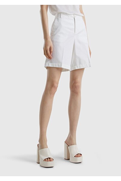 United Colors of Benetton Women's White 100% Cotton Chino Bermuda