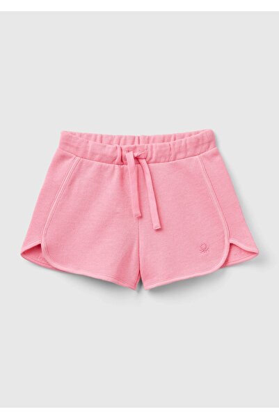 United Colors of Benetton Kız Çocuk Pembe Logolu Sweat Şort