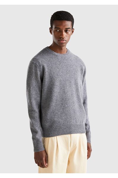 United Colors of Benetton Ανδρικό πουλόβερ Anthracite Melange Shetland - Ποδηλατικό γιακά