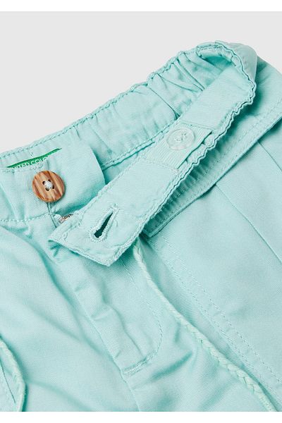 United Colors of Benetton Water Green Girl's Shorts - Elastic Band on the Back, Drawstring and Patch Pocket