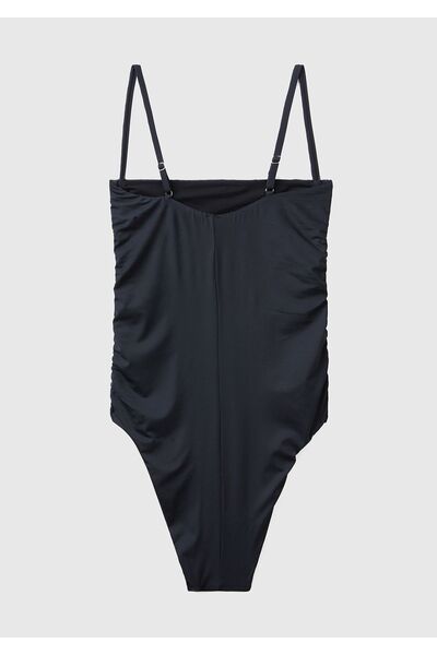 United Colors of Benetton Women's Black Gathered Front Adjustable Strap Swimsuit