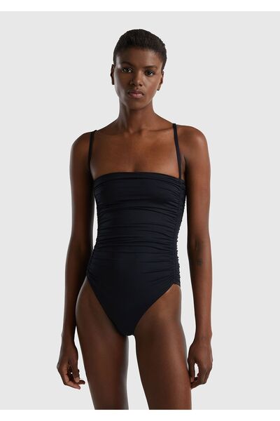 United Colors of Benetton Costum de baie negru cu bretele reglabile în față pentru femei
