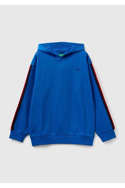 United Colors of Benetton Boy's Saks Blue Sweatshirt with Stripe Detail on Sleeves