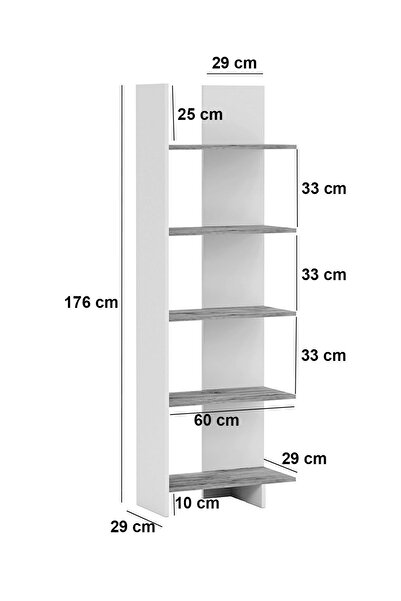 interGO Asimetrik Beş Raflı Kitaplık - Beyaz