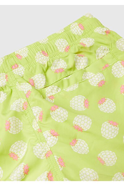 United Colors of Benetton Αγόρι - Κοντό μαγιό με πράσινο νέον σχέδιο με λεπτομέρεια τσέπης με κορδόνι στη μέση