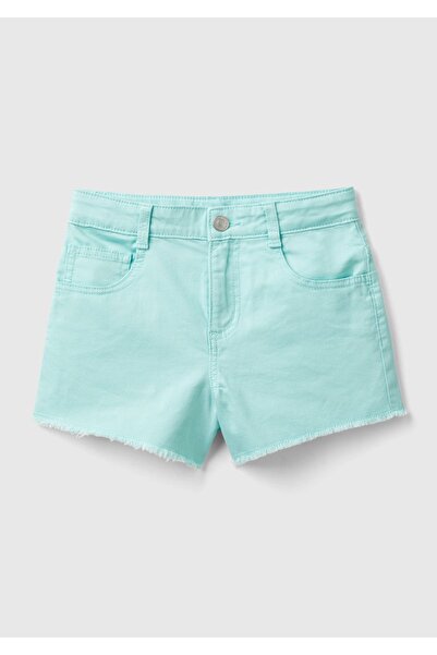 United Colors of Benetton Pantaloni scurti pentru fete Aqua Green - Orificii pentru talie, 5 buzunare, franjuri